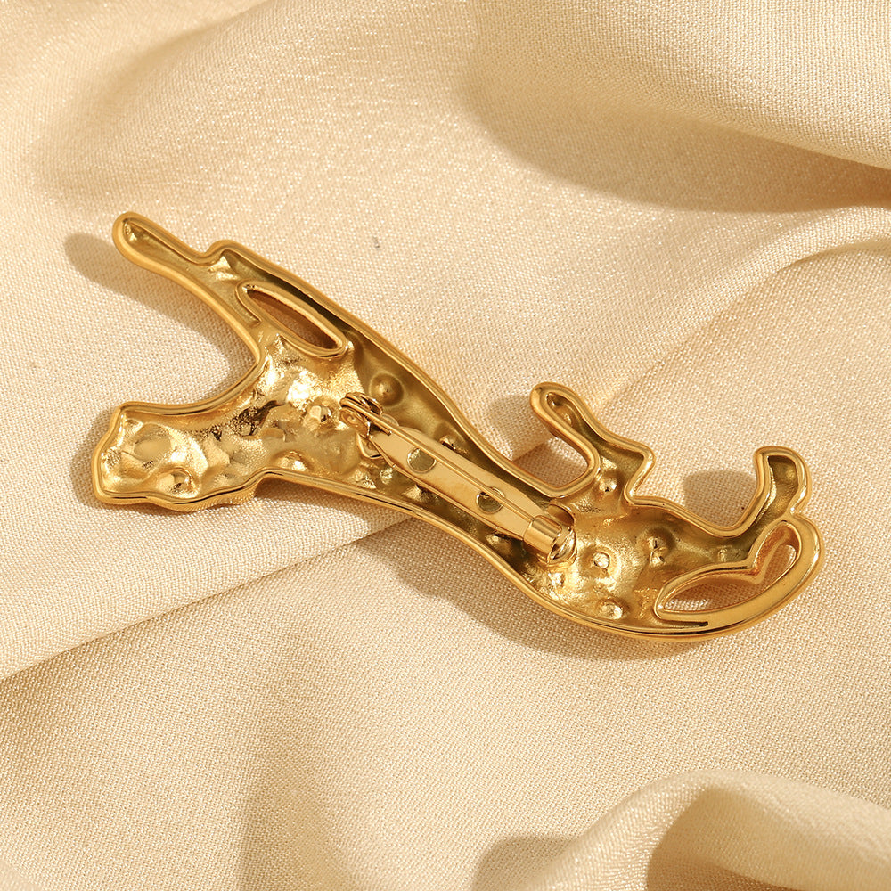 Spilla Minimalista a Leopardo da Donna in Acciaio Inossidabile con Placcatura in Oro 18K e Intarsio Completo di Strass