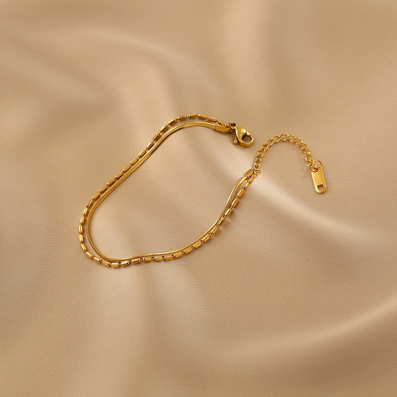 Bracciale a catena a serpente geometrico minimalista in acciaio al titanio per donna con finitura galvanizzata