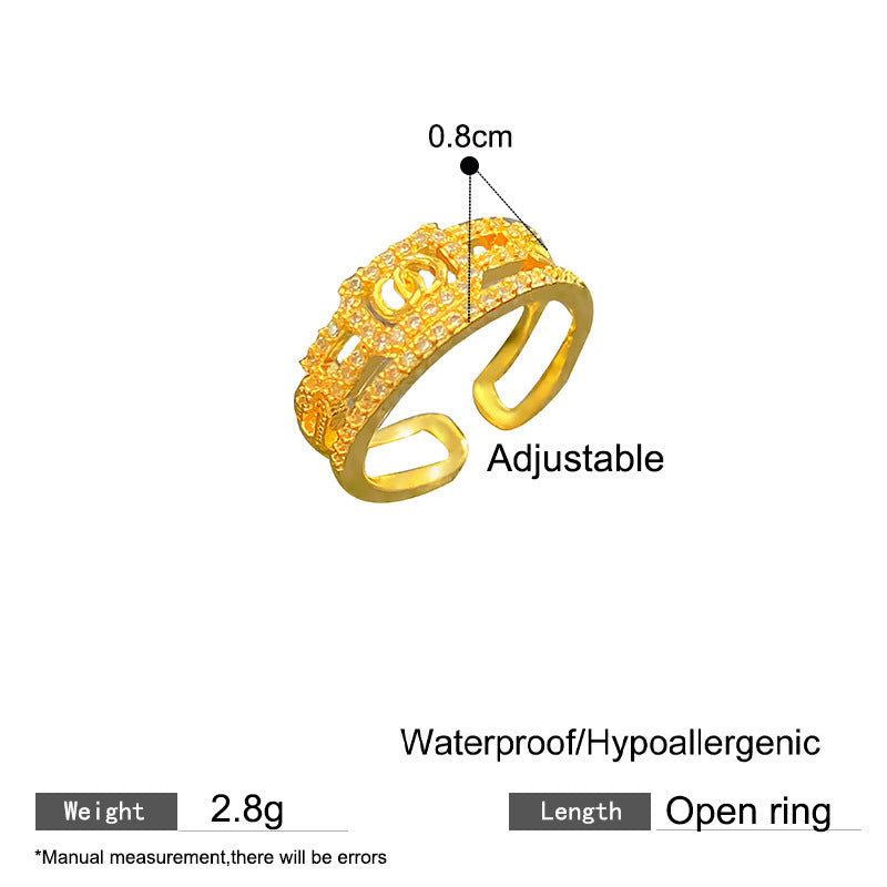 Minimalist Gold Plated Brass Geometric Star Ring with Cubic Zirconia Inlay Adjustable Open Design for Women and Men