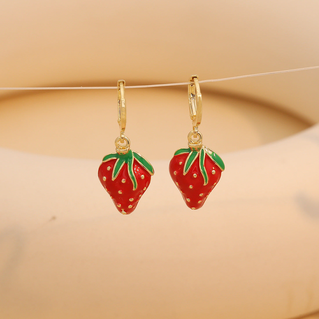 Sweet and Edgy Cherry and Strawberry Fruit-Shaped Earrings for Women Made of Copper with Enamel Finish