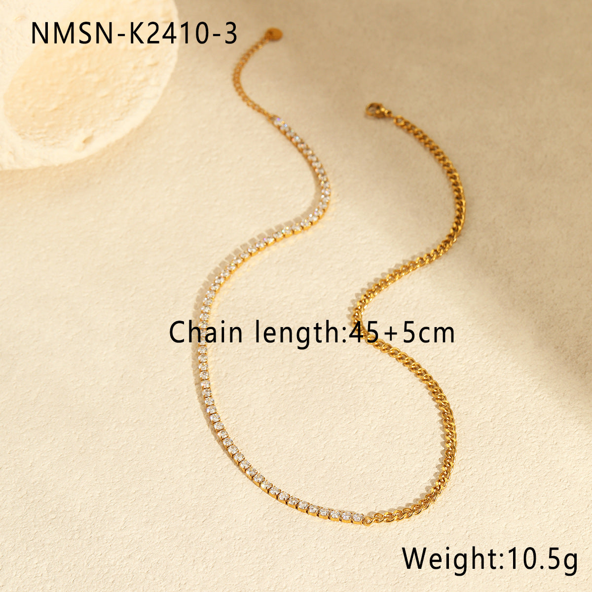 Collana geometrica minimalista da donna in acciaio inossidabile con intarsio in zirconi e placcatura in oro 18K