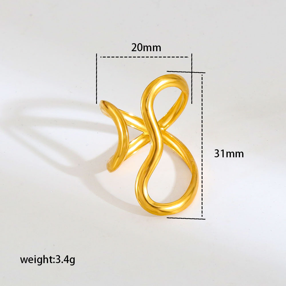 Anillo de acero de titanio abierto con diseño floral dulce y atrevido y pendientes de acero inoxidable con acabado chapado