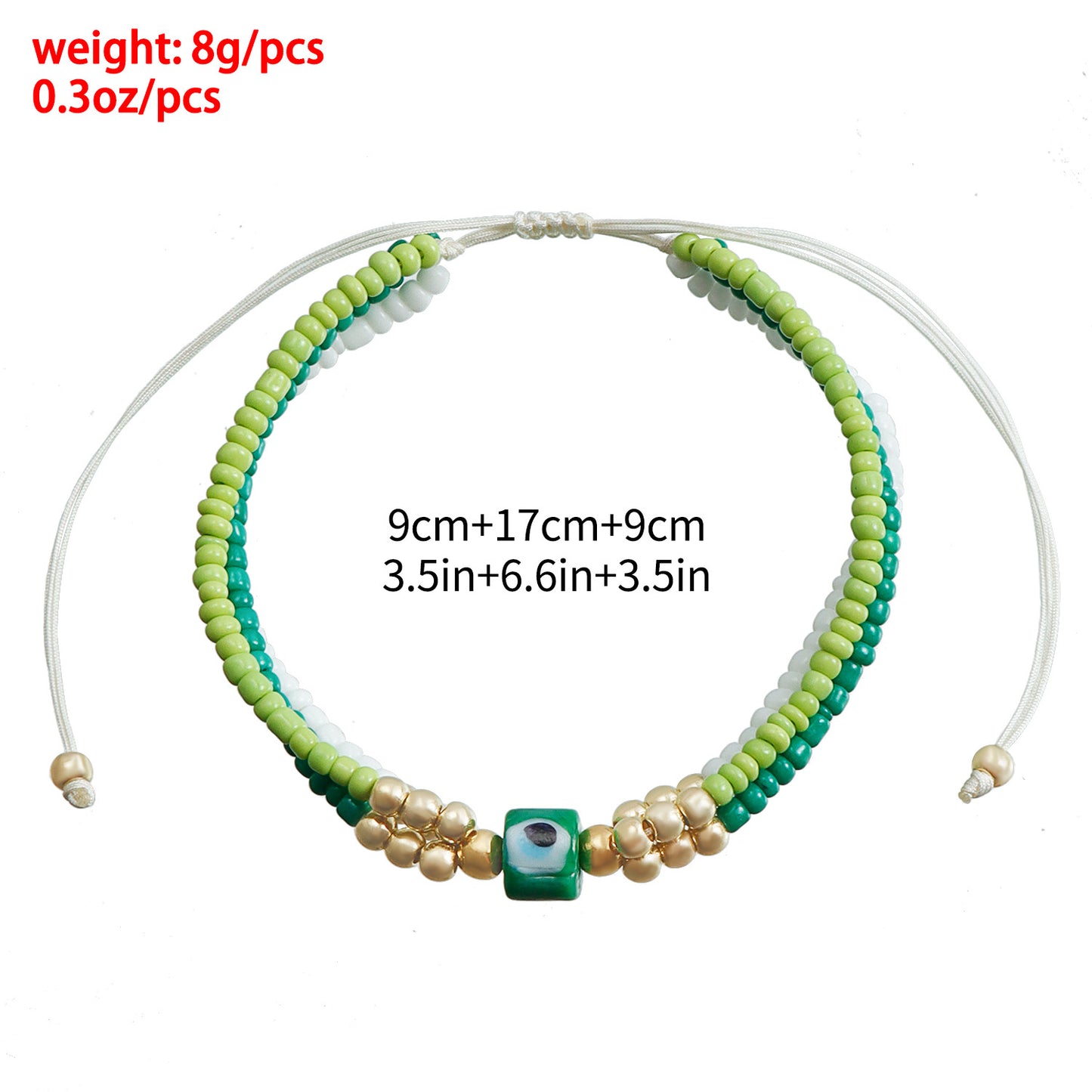 Elegante bracciale da donna in metallo galvanizzato a forma di occhio con intreccio di perline colorate