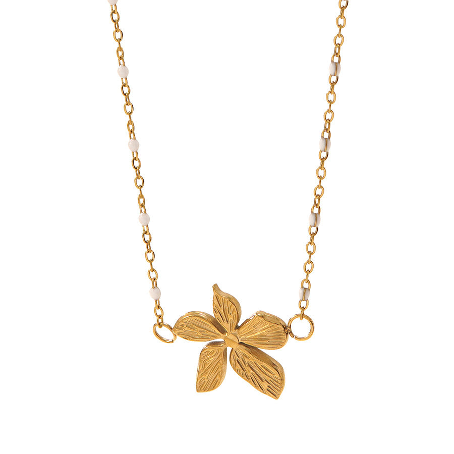 Set di collana e orecchini da donna placcati in acciaio inossidabile con motivo floreale geometrico minimalista