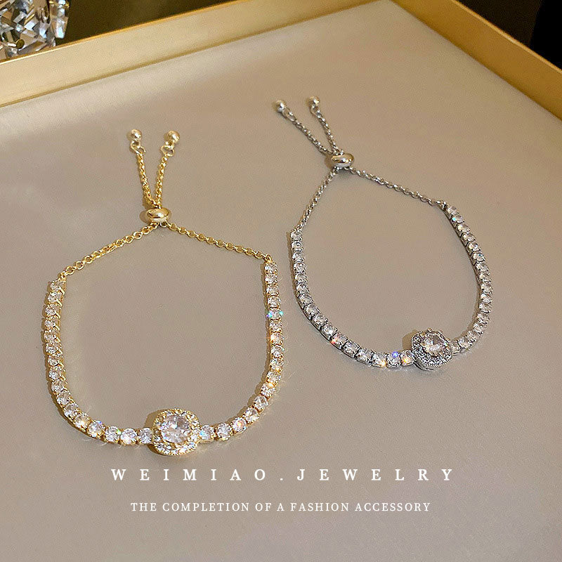Minimalist Luxury Square Geometric Alloy Bracelet with Cubic Zirconia for Women