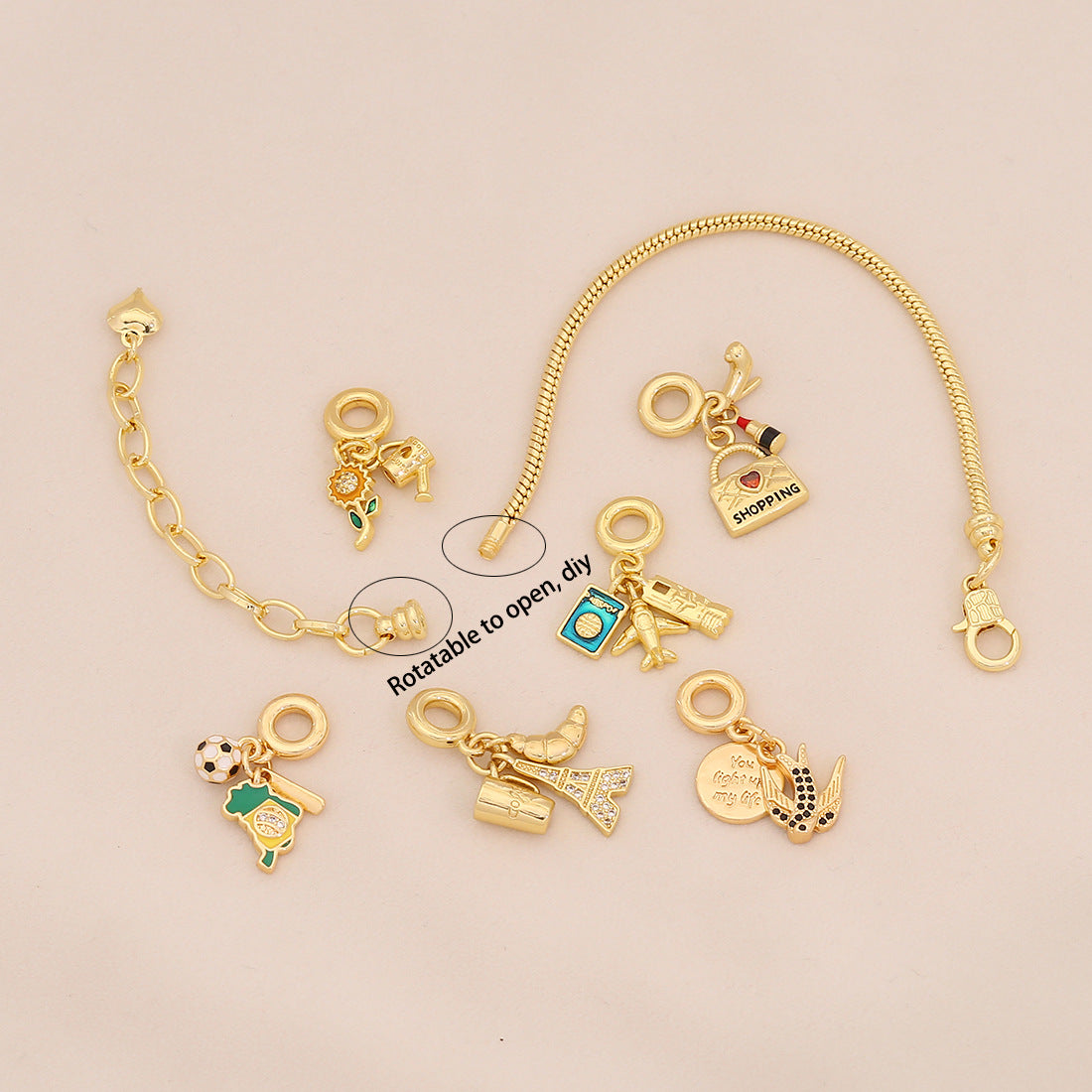 Plated Brass Universe Charm Bar Bracelet Unisex DIY Jewelry
