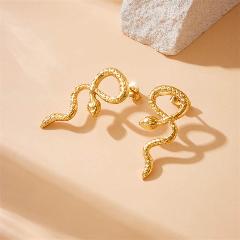 Minimalist Stainless Steel Snake Animal Earrings for Women