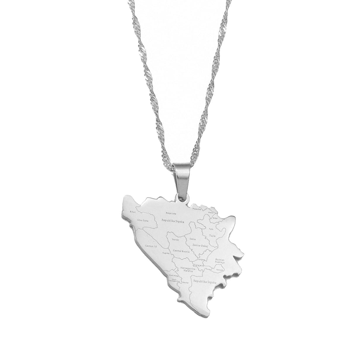 Minimalist Map City Pendant Necklace for Unisex in Stainless Steel with Titanium Steel Charm and Electroplated Finish