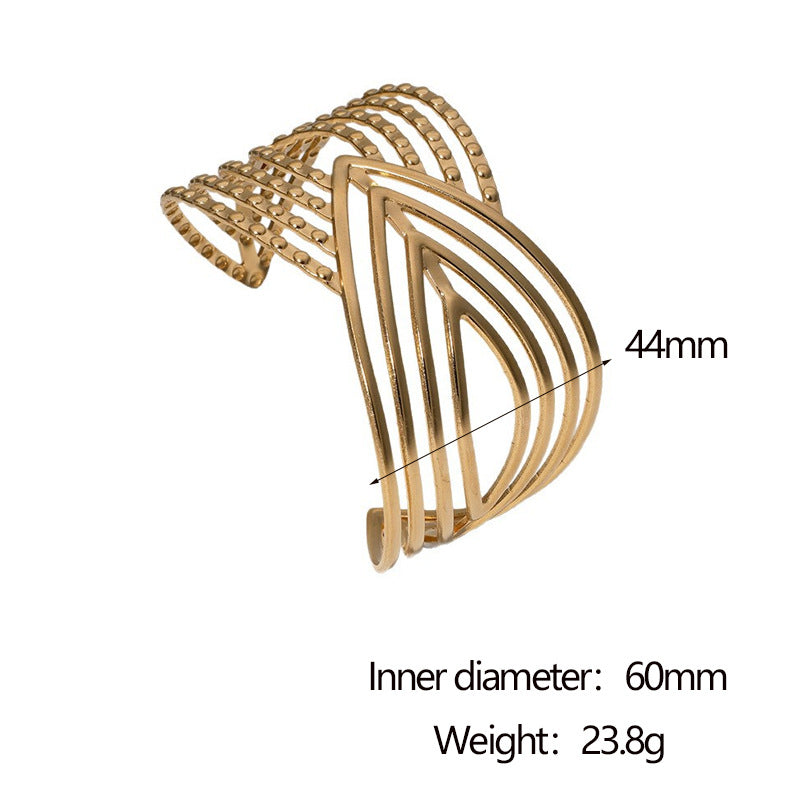 Minimalist 18K Gold Plated Stainless Steel Bracelet with Hollow Geometric Ring Design
