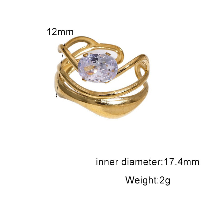 Minimalist 18K Gold Plated Geometric Star Cubic Zirconia Inlay Stainless Steel Open Ring for Women