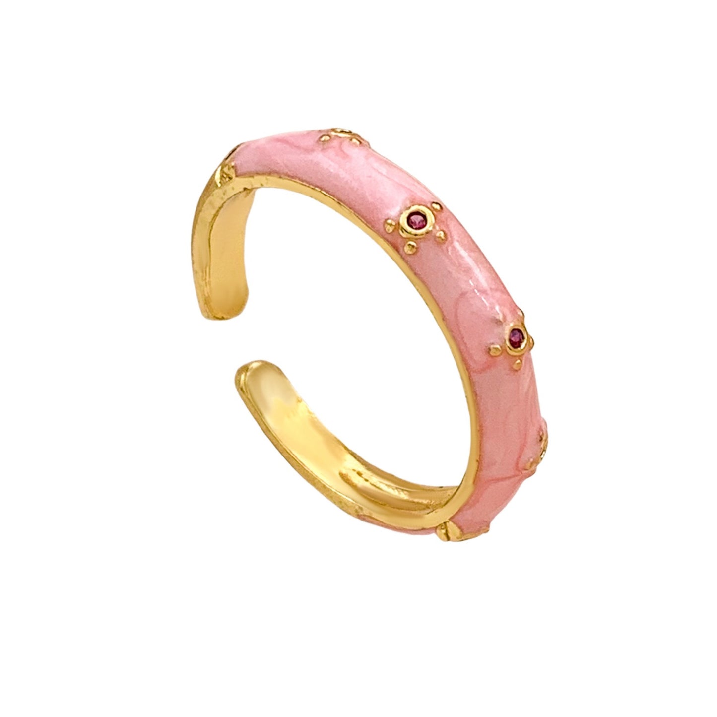 Sweet Polka Dot Round Oval Alloy Drip Oil Plated Ring for Women