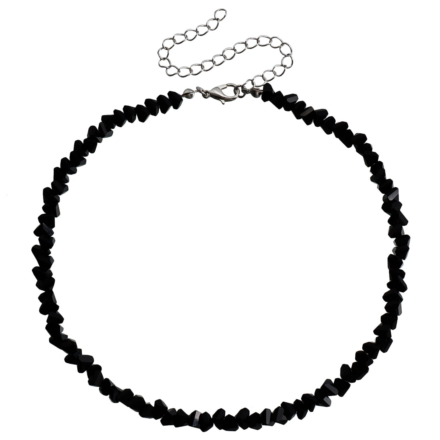 Collar de cuentas de cristal negro estilo geométrico para mujer con acabado chapado y diseño de cadena para clavícula
