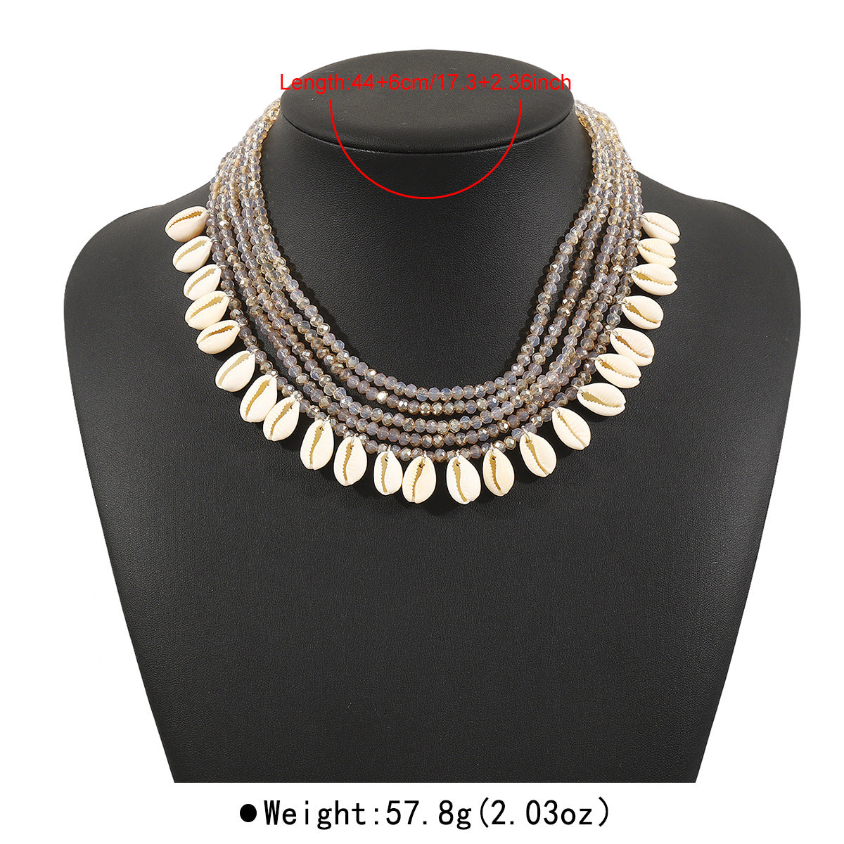 Collana multistrato fatta a mano stile vacanza con ciondolo a conchiglia e strass
