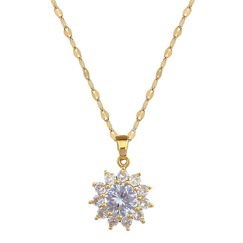 Set di collana e orecchini a girasole geometrico in acciaio al titanio placcato di lusso