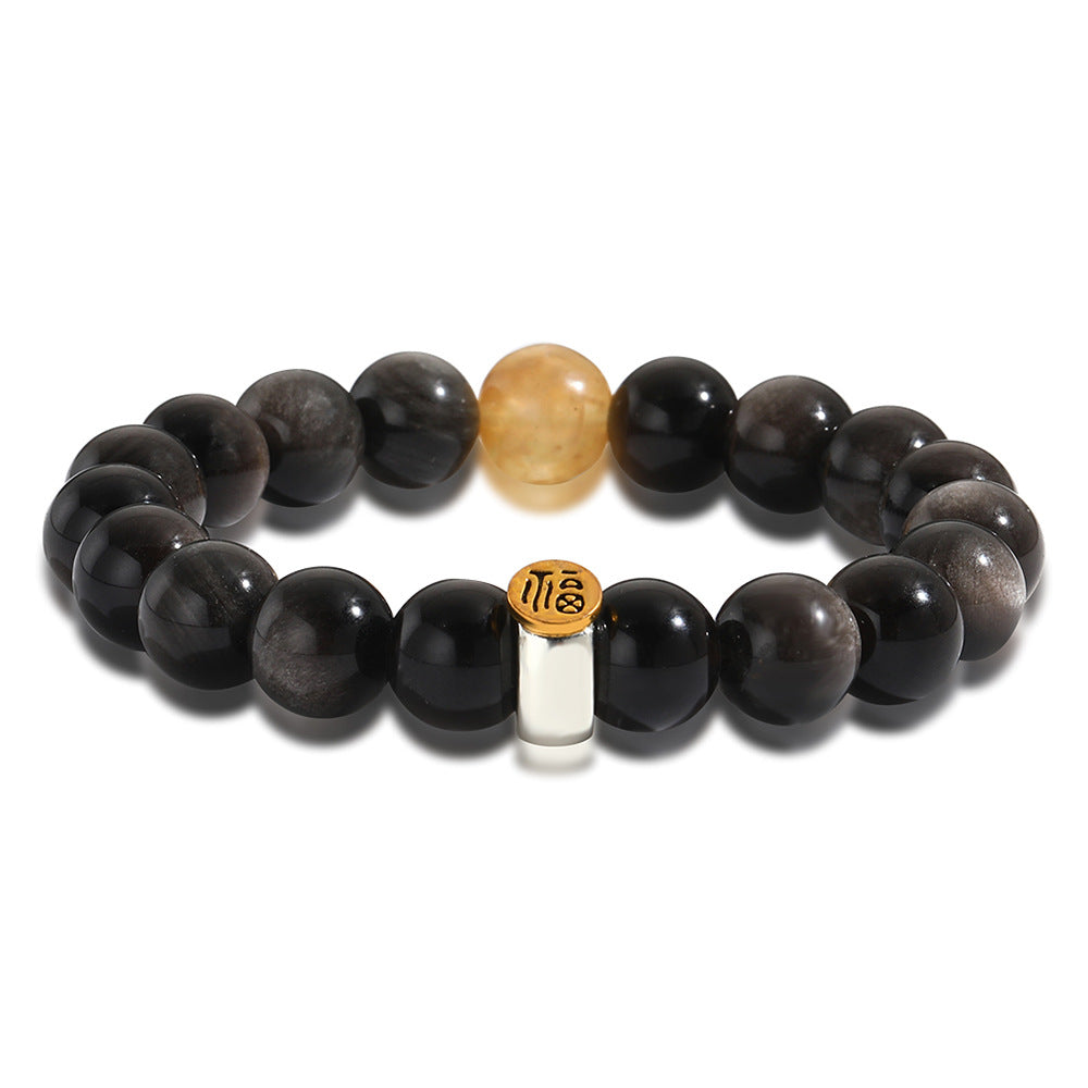 10mm Natural Gold Obsidian Round Beaded Bracelet Plated Geometric Unisex Gift