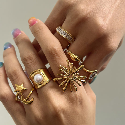 Anillo geométrico de acero inoxidable con circonitas para mujer con acabado chapado, accesorio de moda minimalista