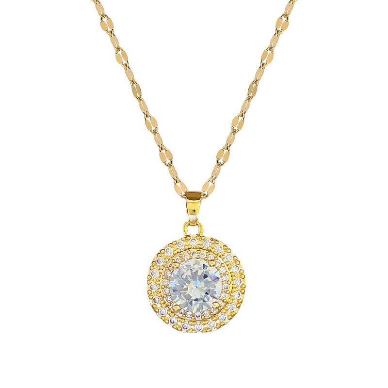 Luxury Geometric Moon Pendant Necklace for Women with Electroplated Stainless Steel Chain and Copper Pendant