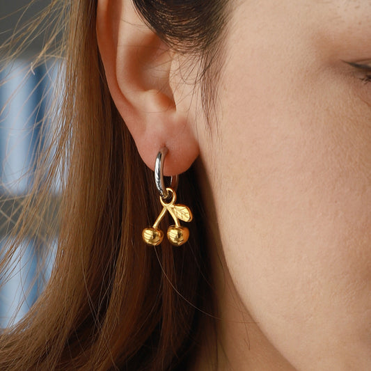 Cherry-Shaped Geometric Stainless Steel Earrings with Plating Finish for Women, Luxury Minimalist Fashion Earrings