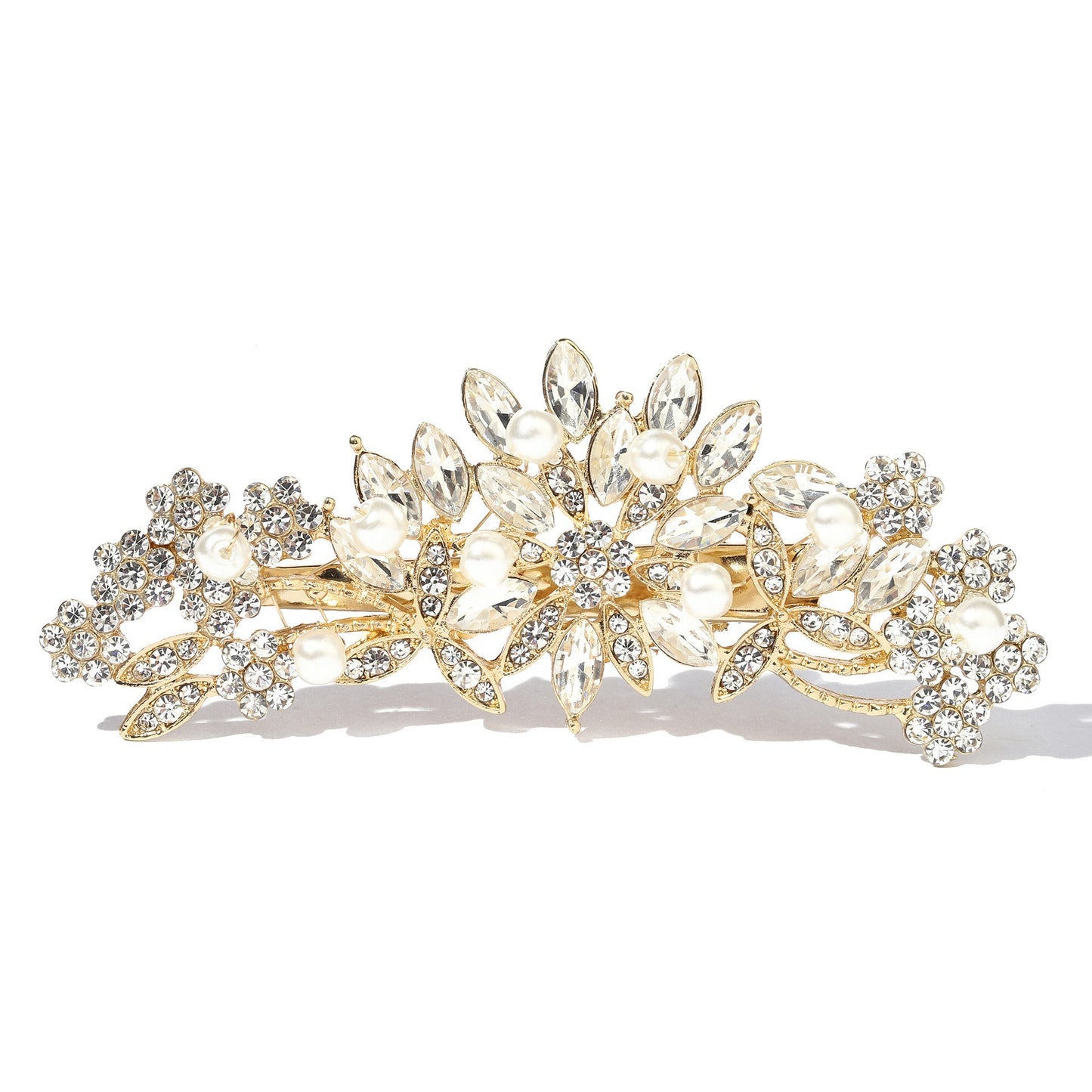 Floral-Shaped Alloy Hair Comb with Pearl and Rhinestone Accents, Electroplated Finish, Vintage-Inspired Updo Hair Accessory for Women