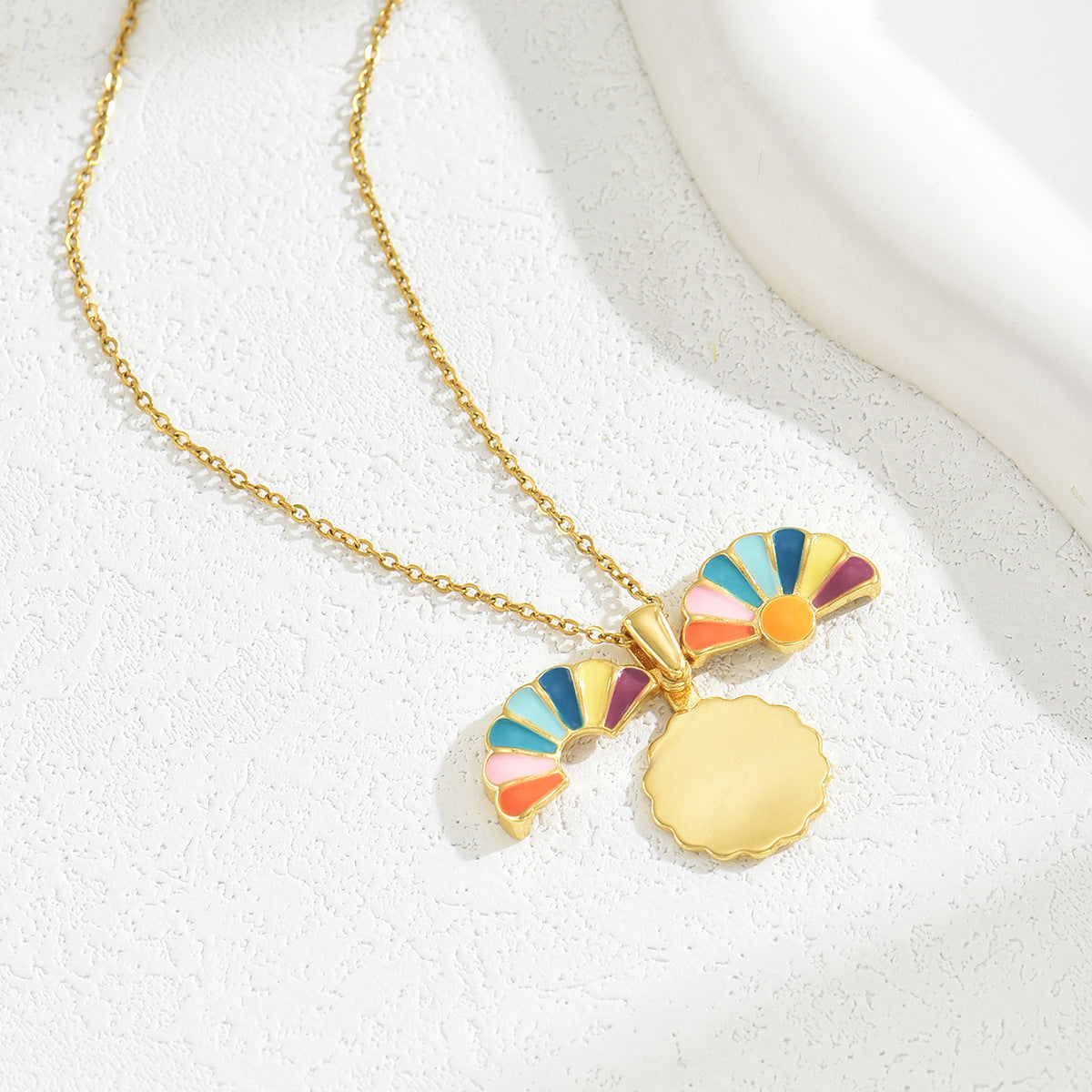 Collar con colgante de girasol de diseño original con esmalte para mujer, forma floral y geométrica, cadena de cobre con colgante de aleación