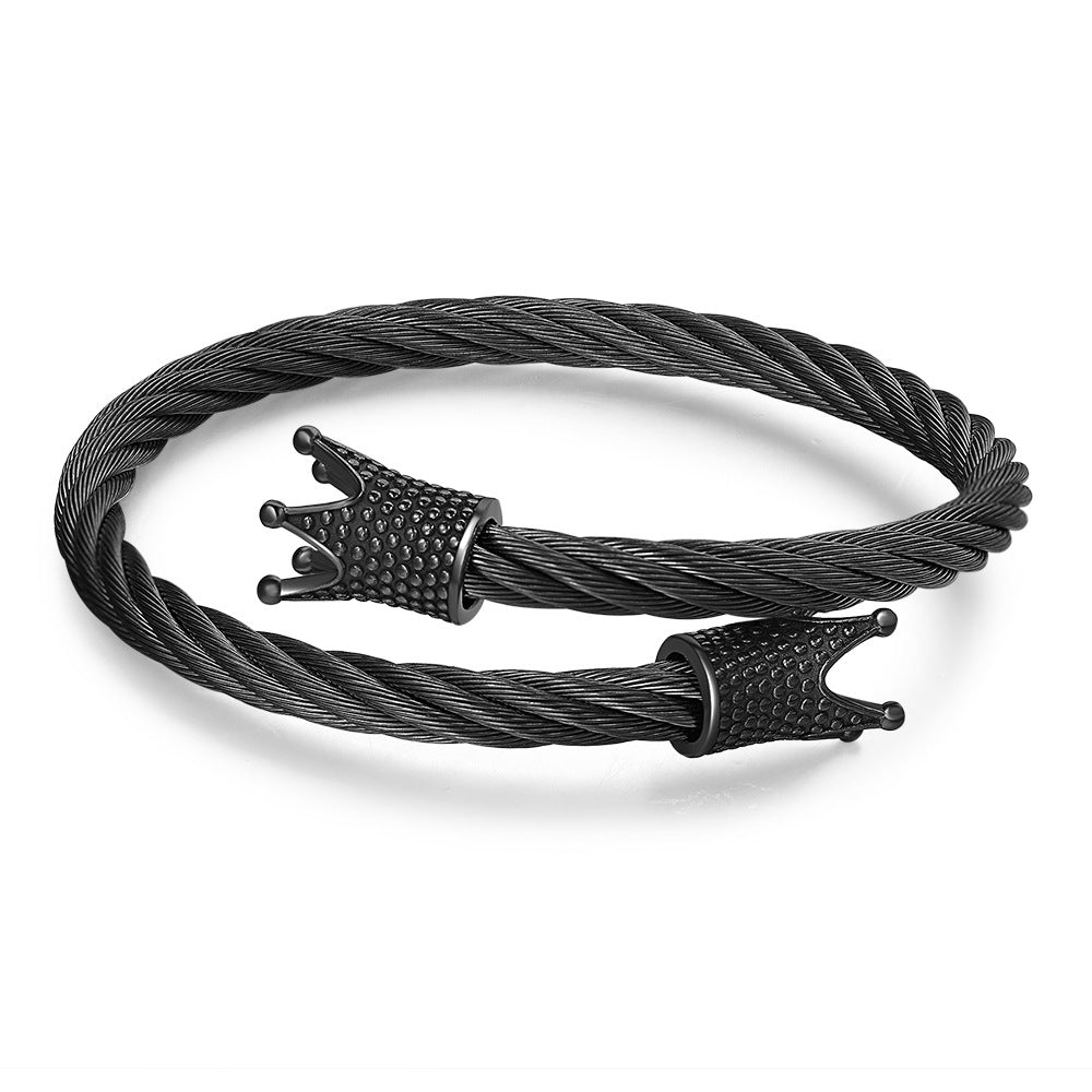 Punk Titanium Steel Crown Plated Cable Chain Bracelet for Men and Women