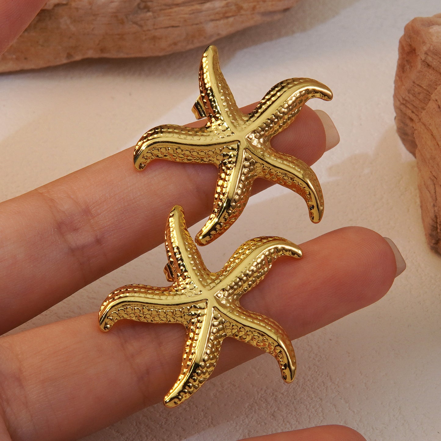 Star Shaped Titanium Steel Plated Stud Earrings for Women