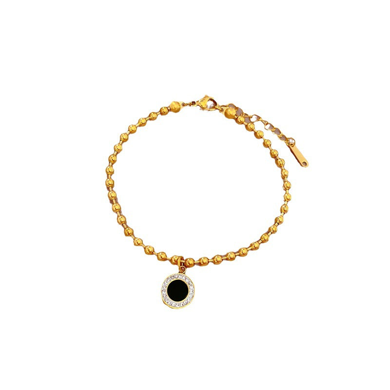 Vintage-Inspired Titanium Steel Beaded Bracelet for Women with Rhinestone Inlay, Korean-Inspired Aesthetic, Perfect for Gifting and Travel Souvenirs
