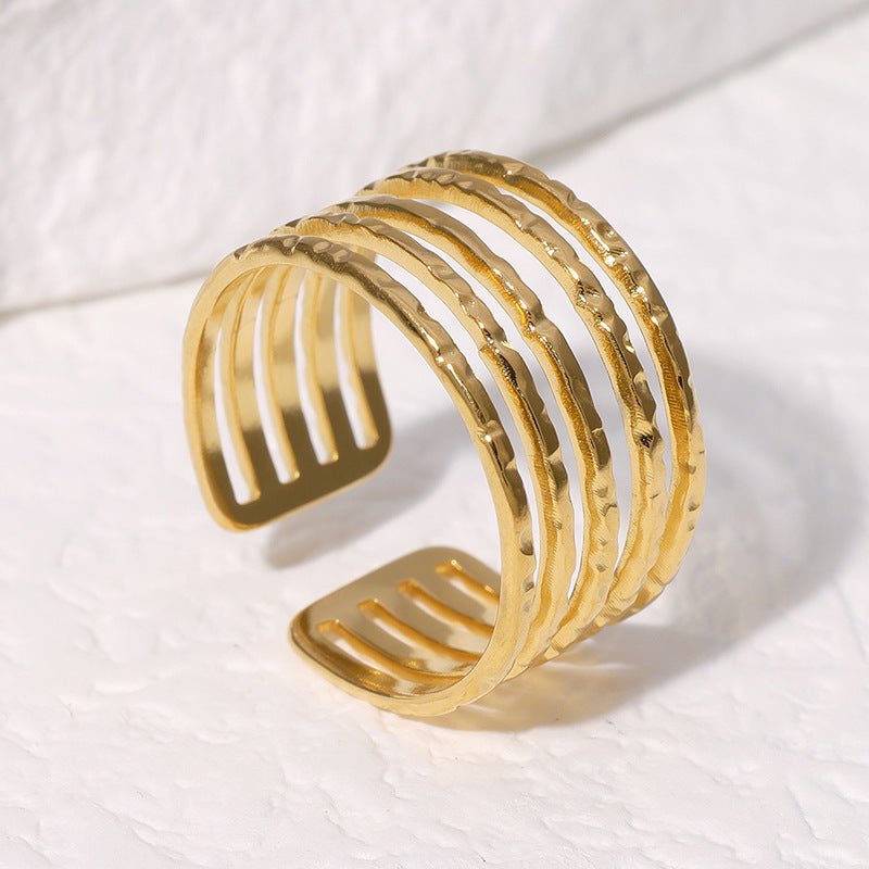 Minimalist 18K Gold Plated Open Geometric Titanium Steel Ring for Women