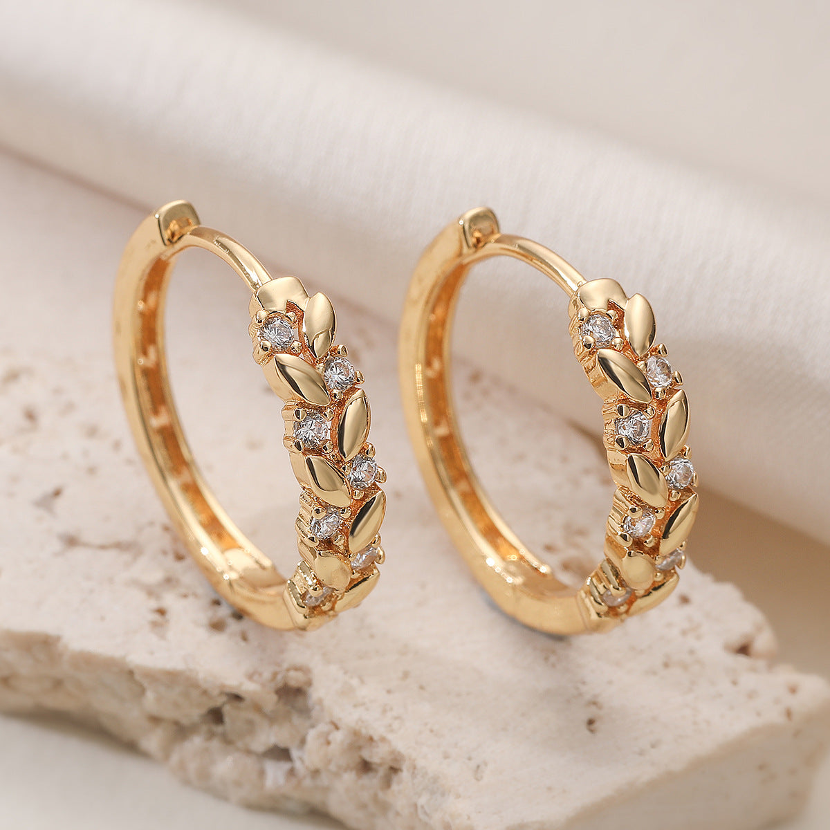 Elegant Minimalist Geometric Brass Gold Plated Hoop Earrings with Cubic Zirconia Inlay for Women