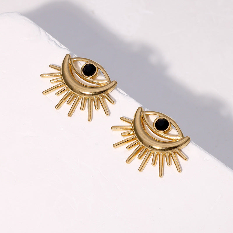 Orecchini a perno minimalisti in acciaio inossidabile con occhio di Allah e placcatura in oro 18 carati da donna
