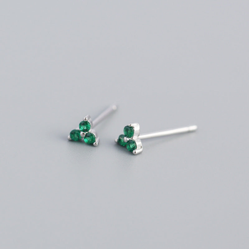 Minimalist Elegant 925 Sterling Silver Inlaid Diamond Plant Stud Earrings