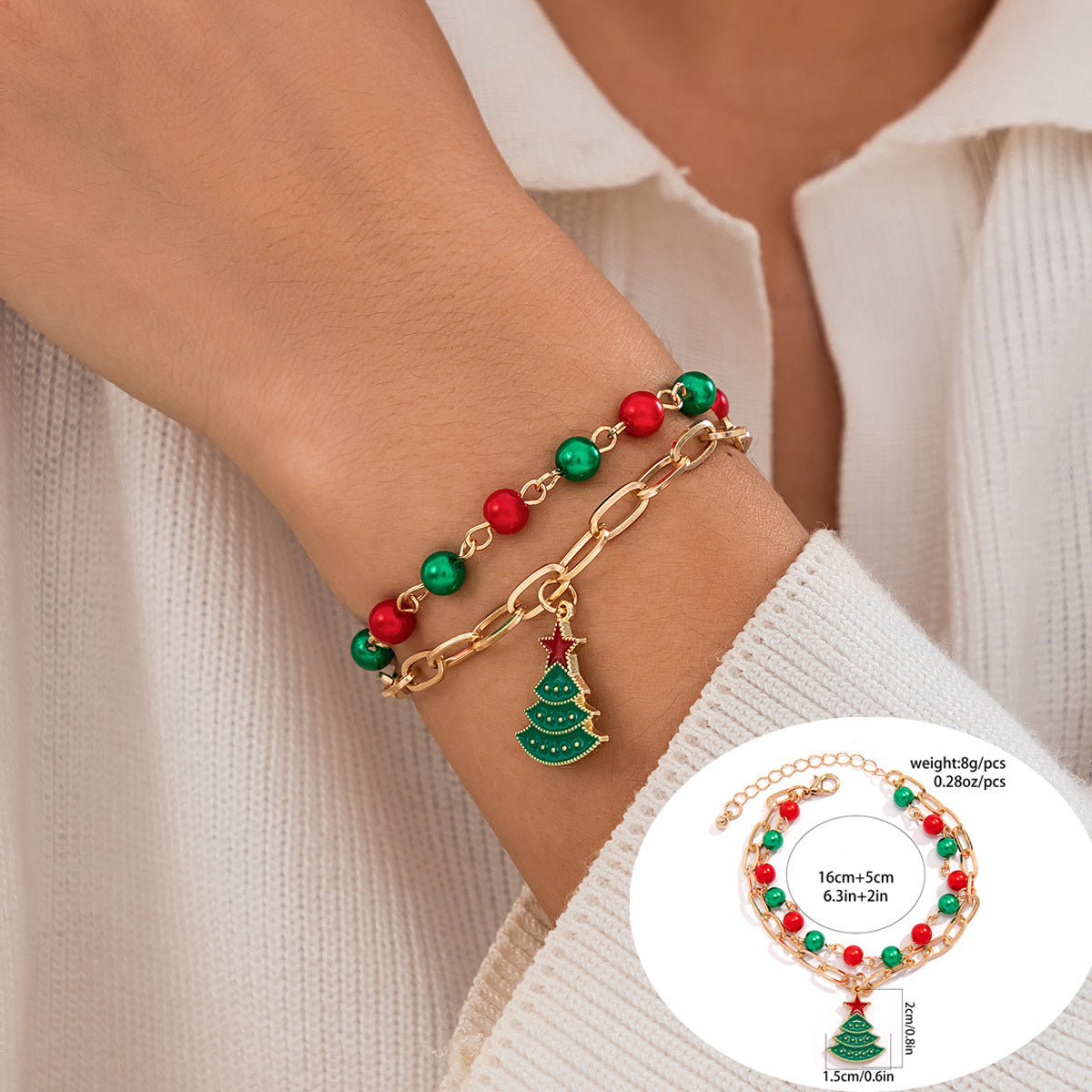 Set de pulseras de resina con forma de letra con motivos navideños de renos y campanas para mujer
