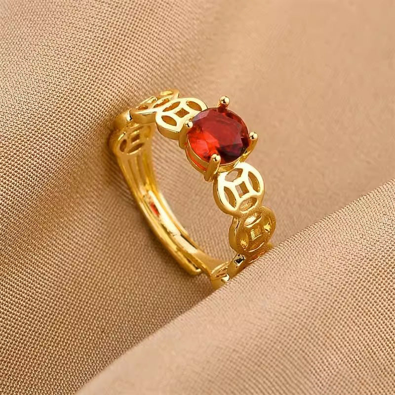 Minimalist Adjustable Copper Ring with Gold-Tone Plating and Simulated Cubic Zirconia Accent for Women