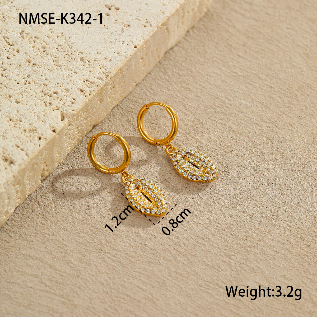 Pendientes de Acero Inoxidable con Forma de Estrella de Mar y Concha con Incrustaciones de Diamantes de Imitación para Mujer