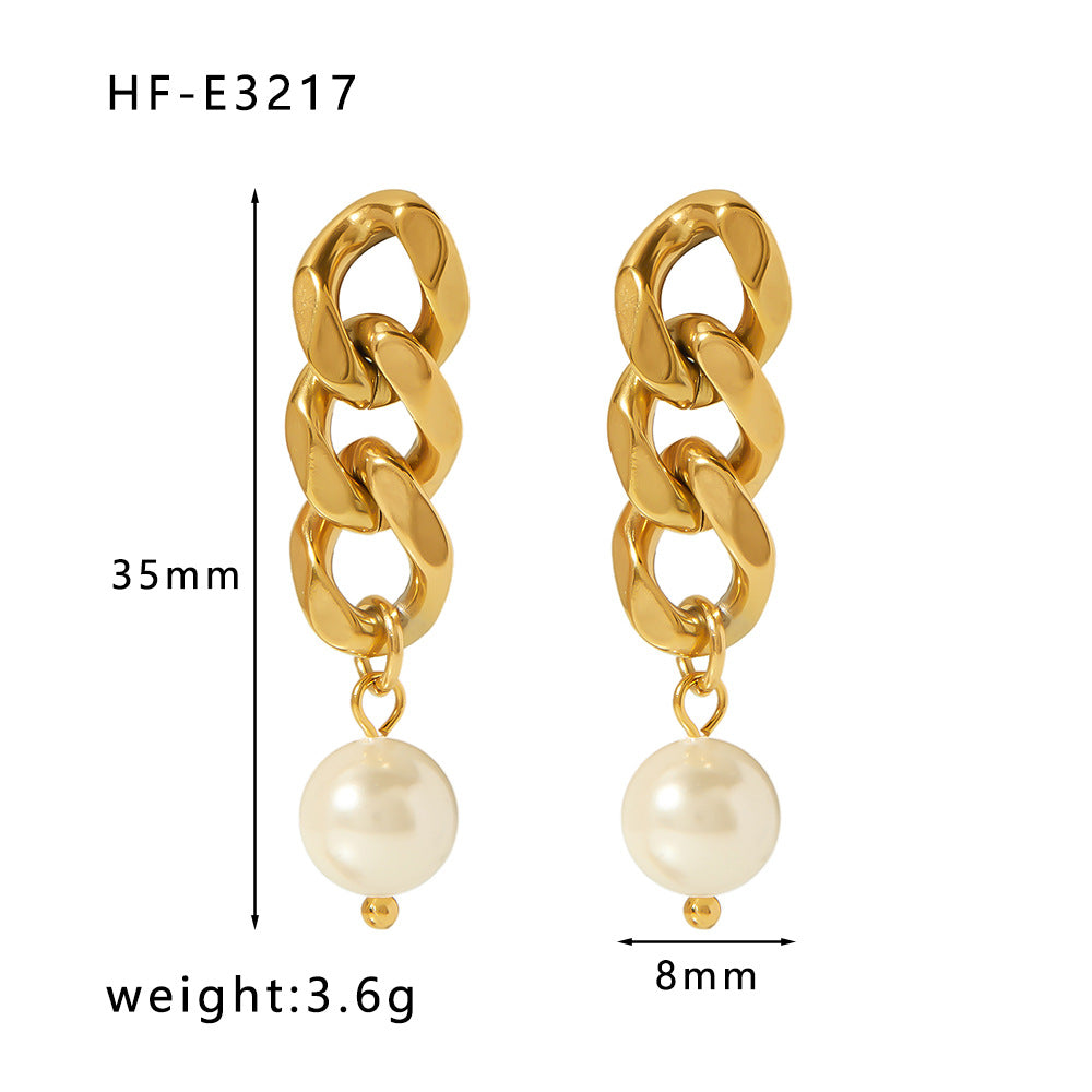 Elegant Baroque-Style Geometric Freshwater Pearl Earrings in Titanium Steel with 18K Gold Plating for Women