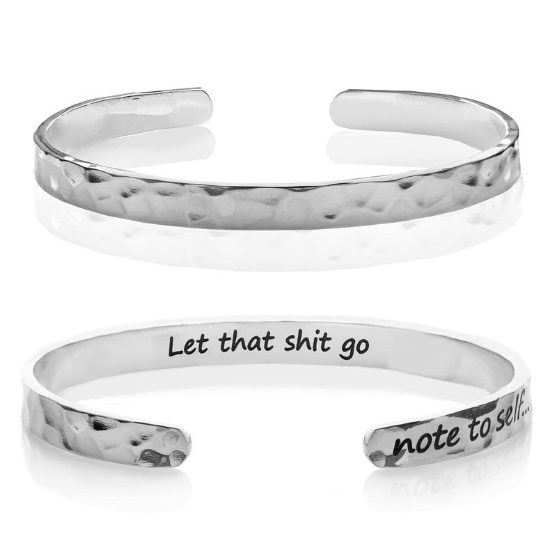 Minimalist Stainless Steel Engraved Open Moon Surface Textured Hammered Bracelet
