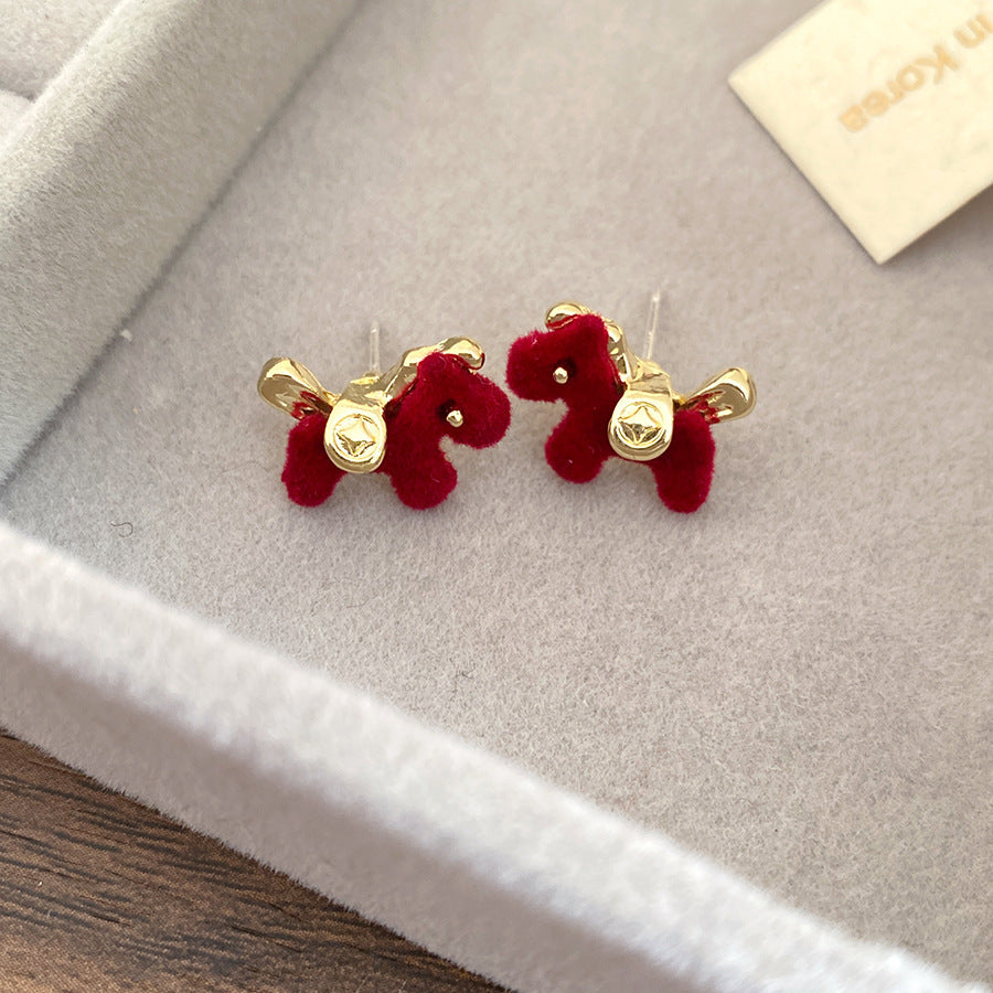 Pendientes de tuerca flocados con forma de caballo estilo lujo con perlas en plata de ley 925 bañada en oro de 18 quilates para mujer