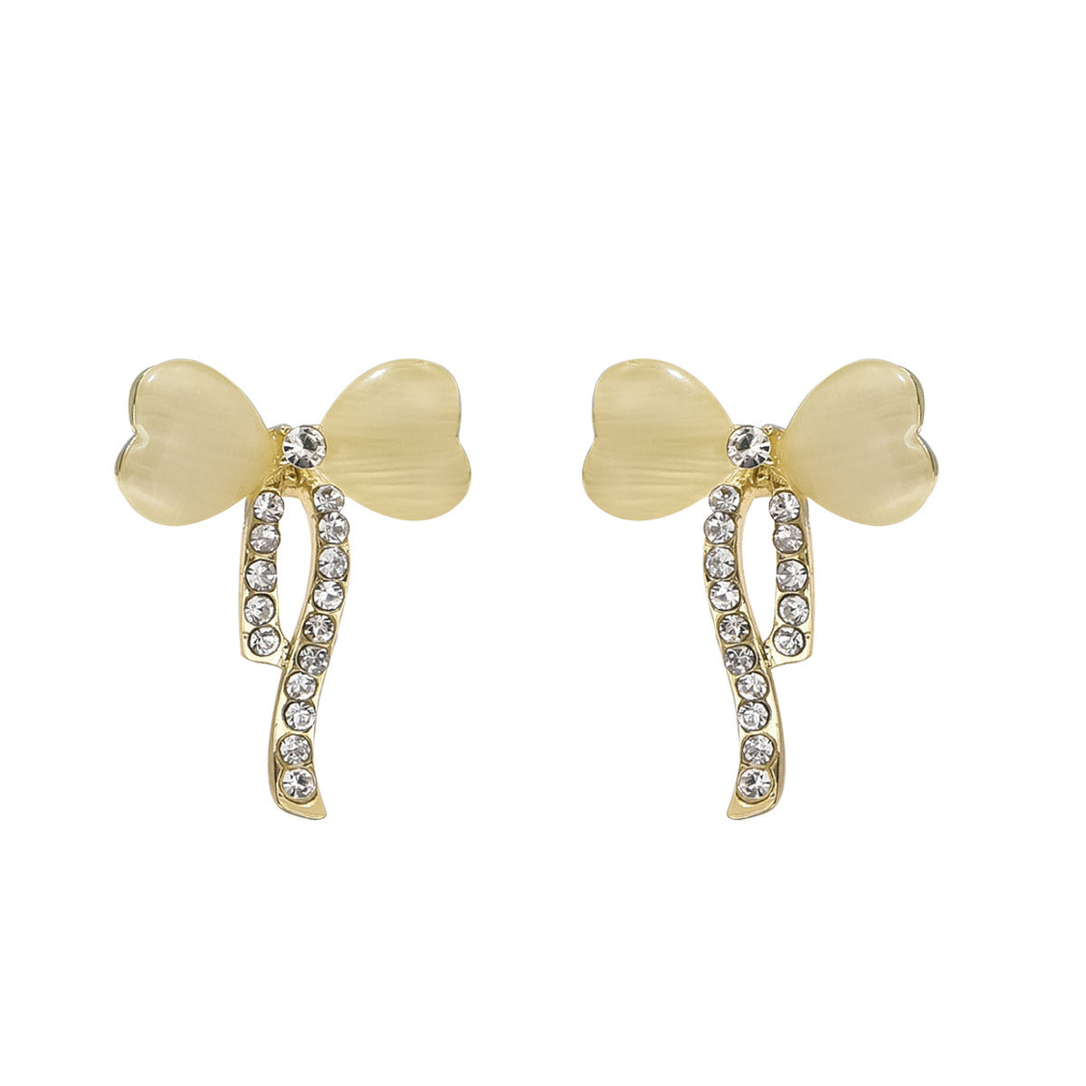 Pendientes de botón minimalistas con forma de lazo de aleación de zinc y incrustaciones de diamantes de imitación para mujer