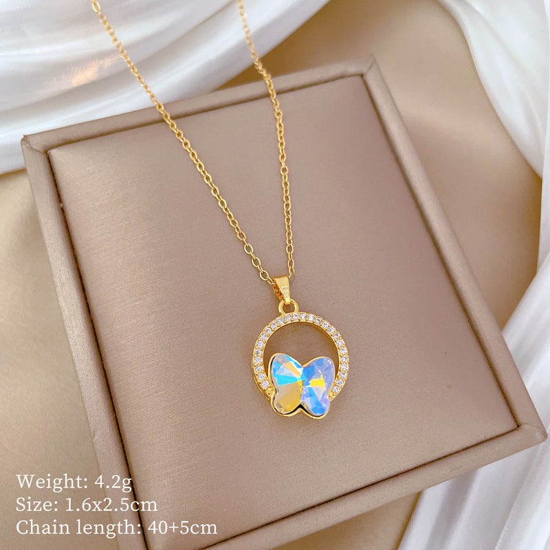 Collana da donna minimalista con intarsio di strass, in acciaio al titanio, con design geometrico