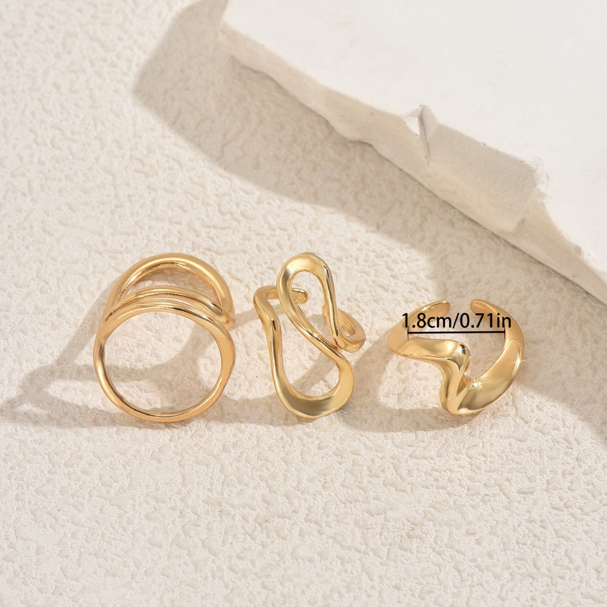 Conjunto de anillos abiertos ajustables con diseño de ondas geométricas para mujer, de aleación de zinc, chapados, anillos de moda