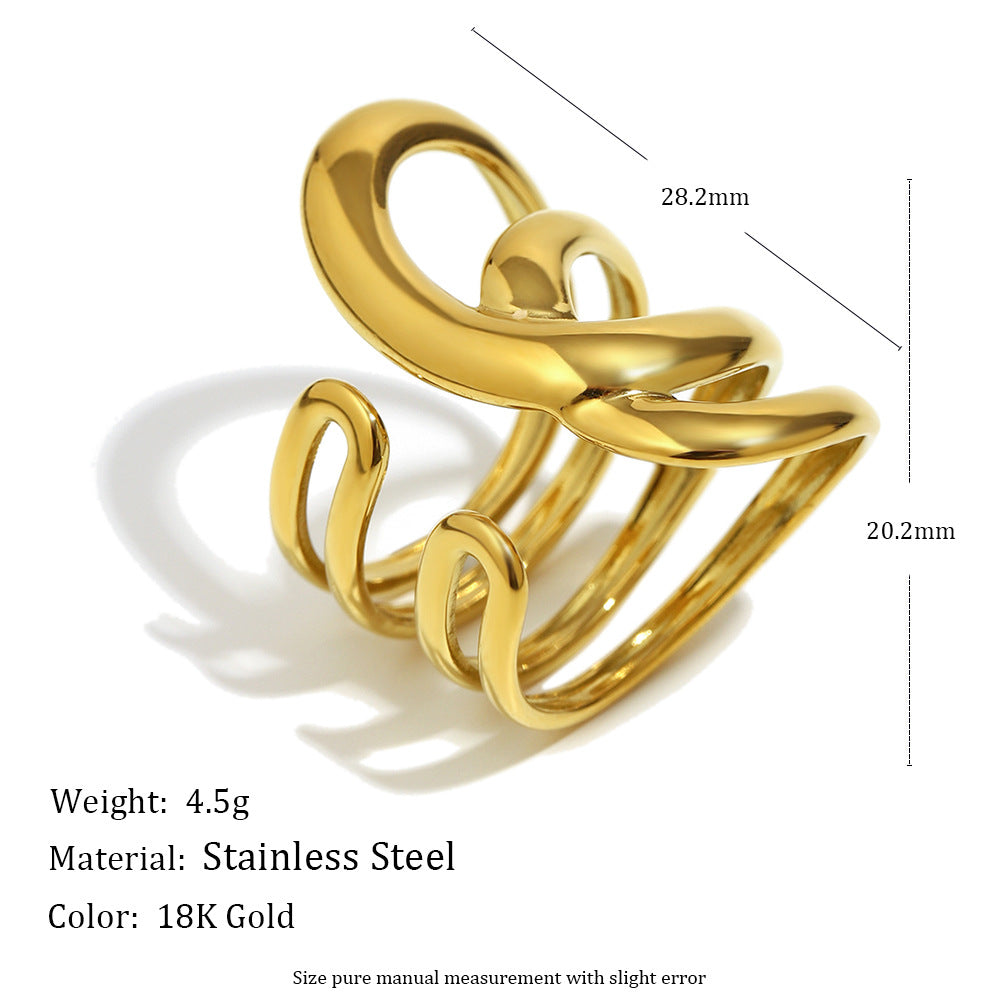 Minimalist Geometric Asymmetrical Heart Star Ring in Stainless Steel with 18K Gold Plating for Women