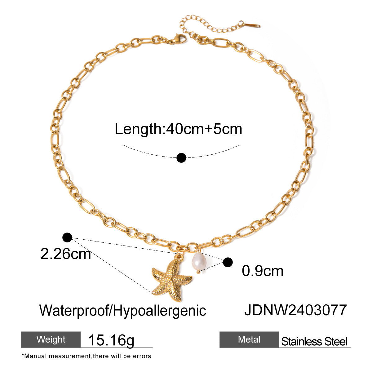 18K Gold Plated Stainless Steel Starfish Shell Bracelet for Women