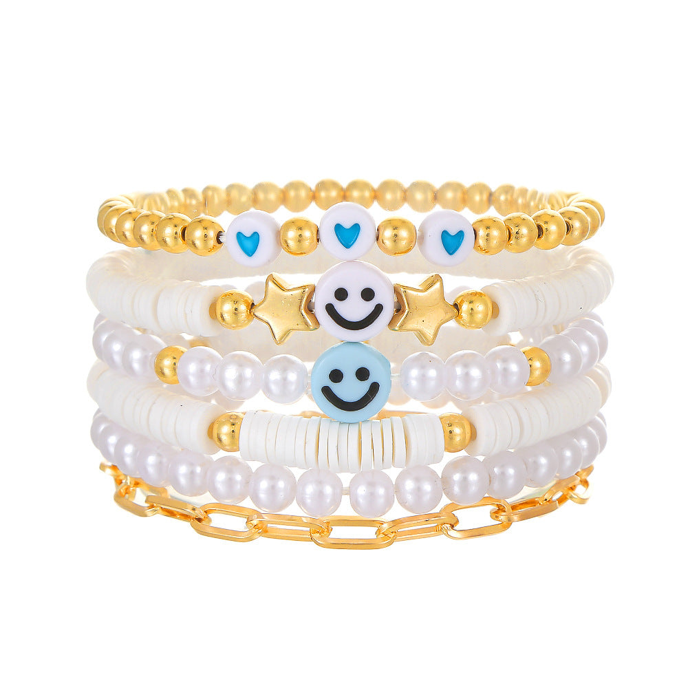 Handmade Letter Resin Brass Acrylic Bracelet Set with Sun and Smiley Charms