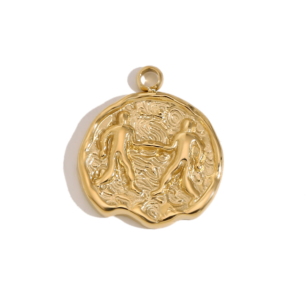 Vintage-Style Zodiac Pendant for Women Stainless Steel with 14K Gold Plating Heart-Shaped Constellation Design