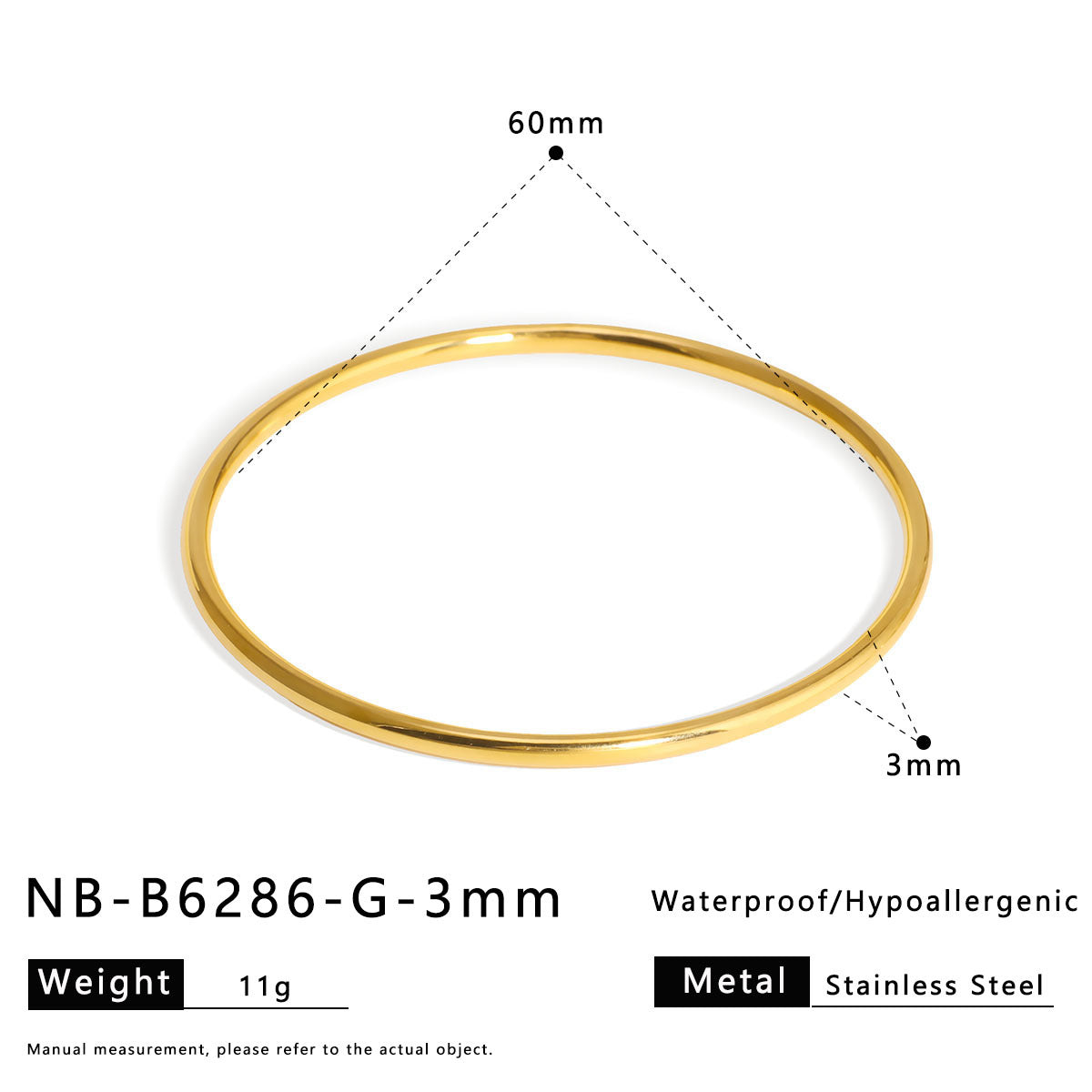 Bracciale Rotondo Minimalista Vintage in Acciaio al Titanio Massiccio da Donna con Placcatura in Oro 18K