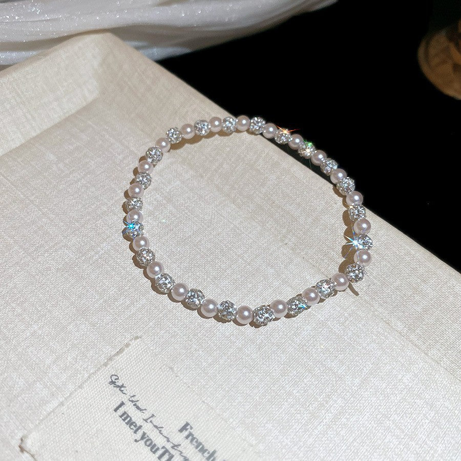 Elegante pulsera geométrica de perlas para mujer con detalles de pedrería, acabado chapado, estilo minimalista para oficina, joyería de lujo para uso diario