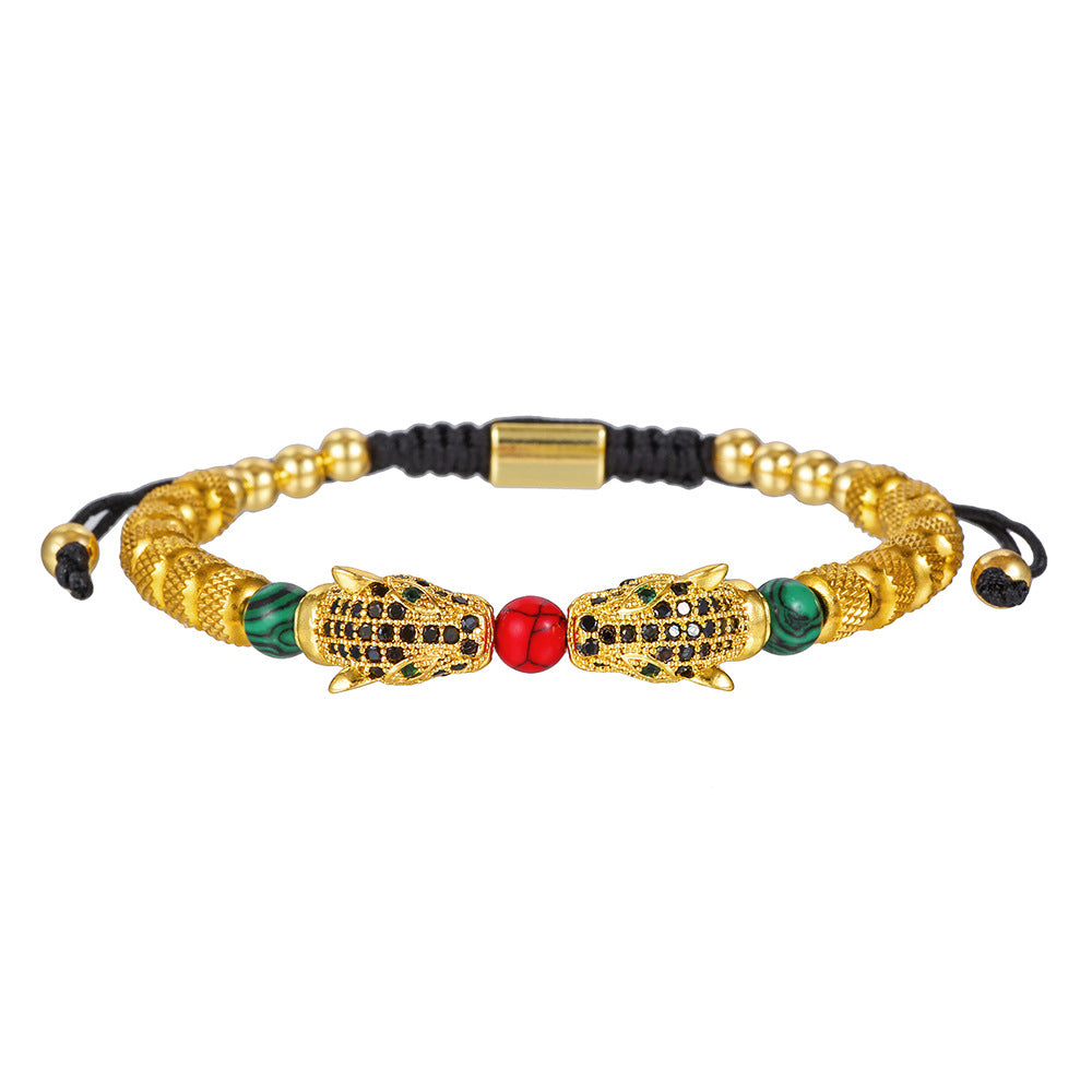 Leopard Print Geometric Stainless Steel Plated Bracelet with Gemstone Inlay for Unisex
