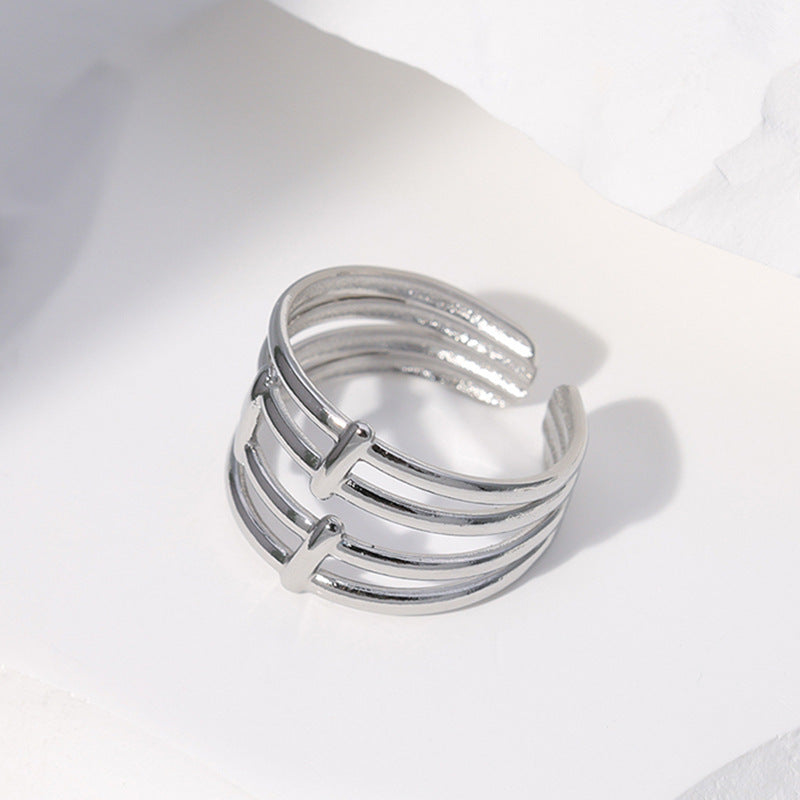 Minimalist Geometric Striped Plated Stainless Steel Ring for Women
