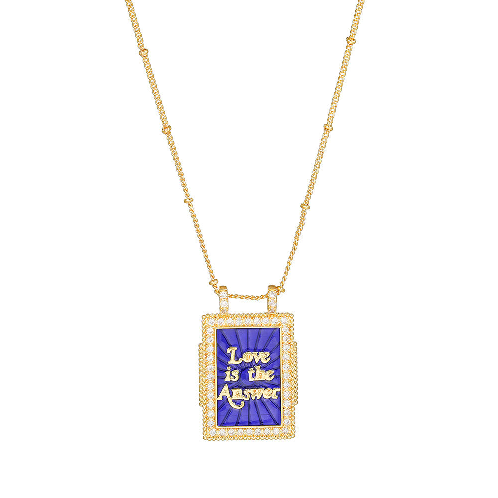 Geometric Gold Plated Brass Drip Oil Cubic Zirconia Inlay Tarot Necklace with Cable Chain