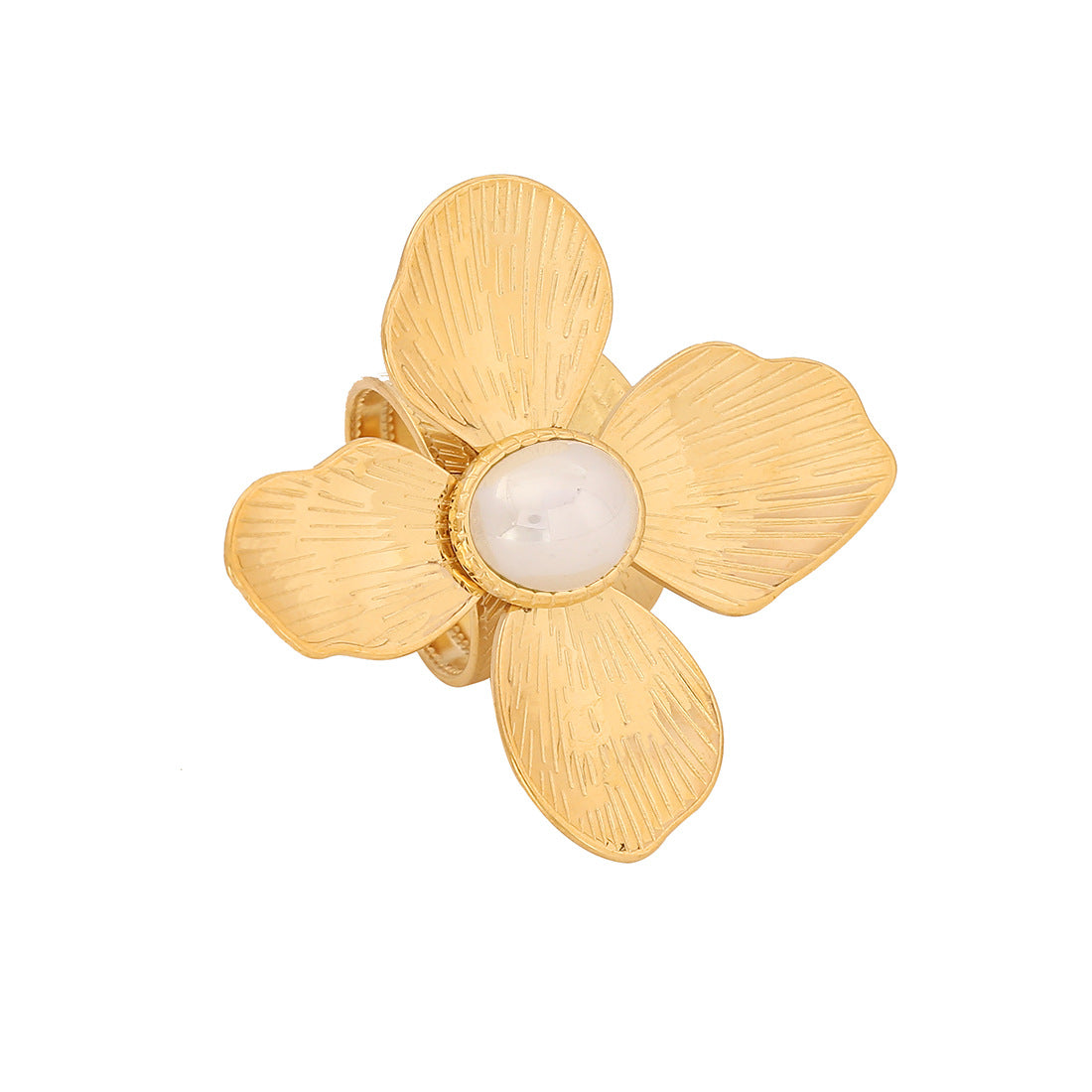 Anello da donna in acciaio inossidabile placcato a forma di petalo floreale, stile vintage francese